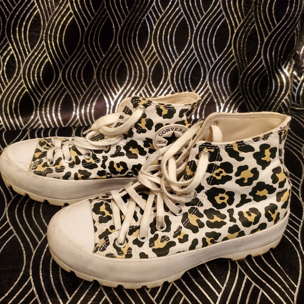 Converse Women's High-Top Sneakers with Rare Leopard Pattern Womens 8